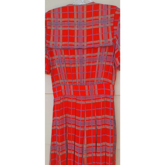Vintage Jackie Bernard Eklektic Red Plaid Crepe Pleats Midi Dress Sailor Size 4 - Picture 13 of 13